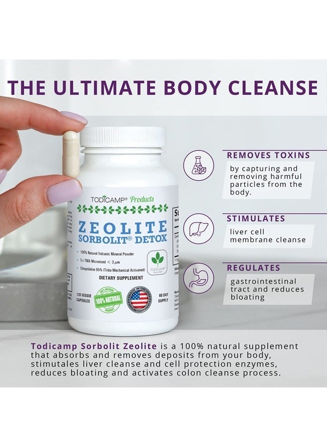 TODICAMP Zeolite Detox - Zeolite Capsules Sorbolit Ultra FINE 1-2 µm - Zeolite Clinoptilolite Powder 95% - 3X Activated - 120 Capsules - Zeolite Powder Supplement - 2 Months Supply - Image 4